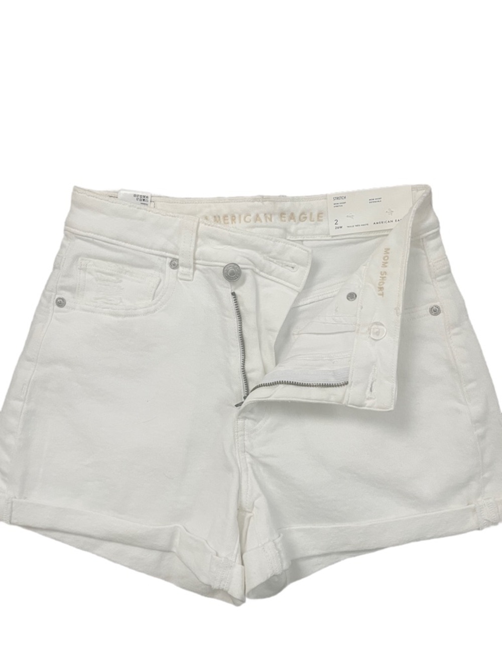 American Eagle Outfitters White High-Waist Mom Shorts with Cuffed Hem